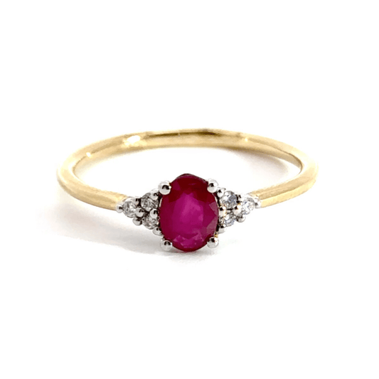 9CT Yellow Gold Solitaire Trilogy Ruby & Diamond Ring Aces Jewellers