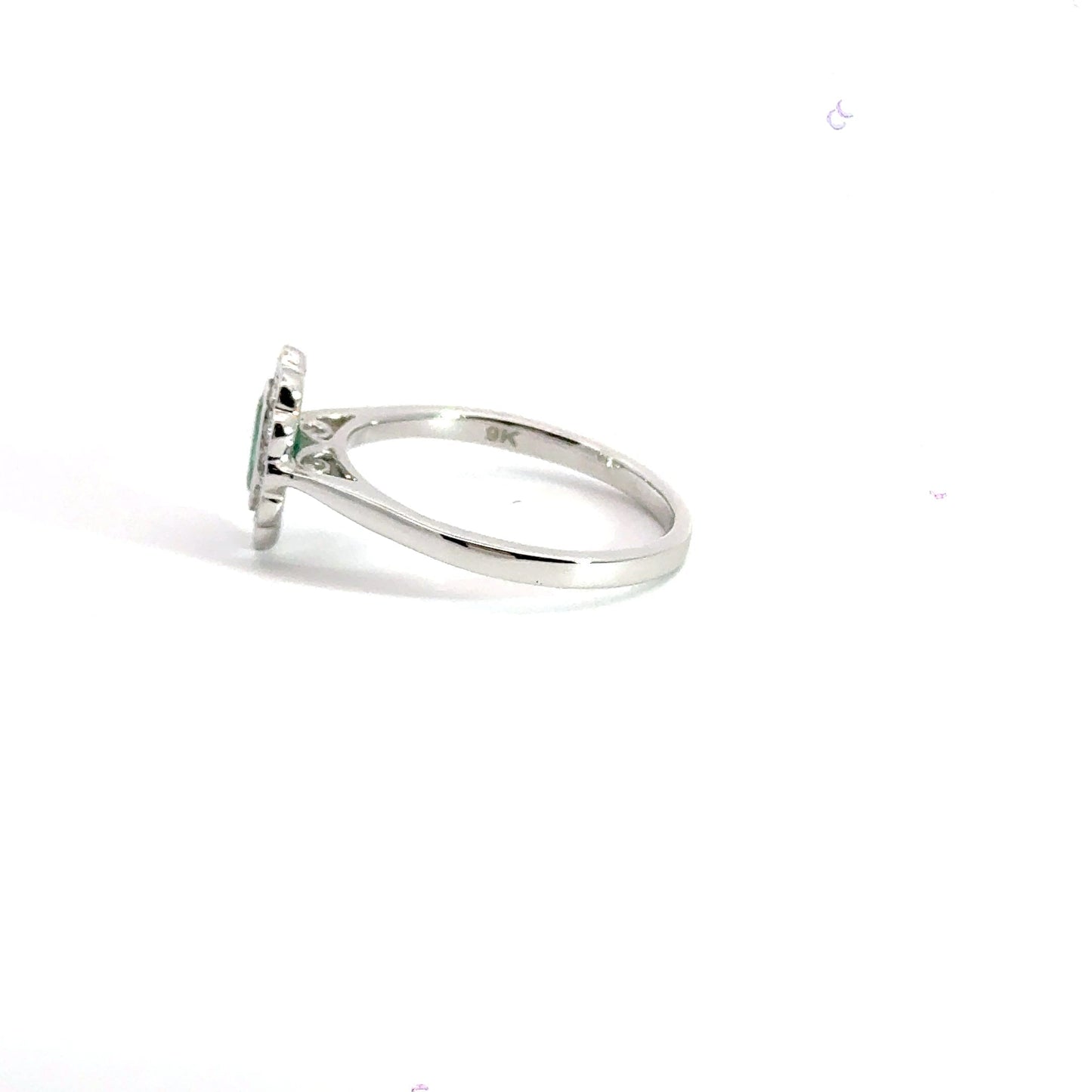 9CT White Gold Oval Ring Emerald and Diamonds Aces Jewellers
