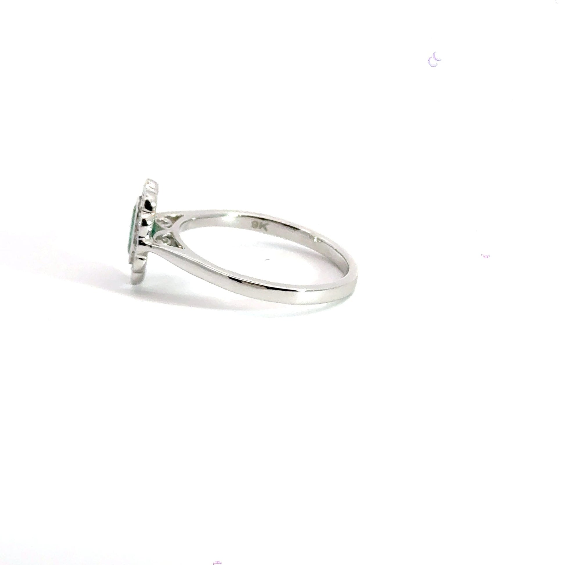 9CT White Gold Oval Ring Emerald and Diamonds Aces Jewellers