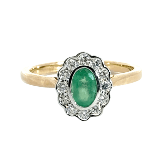 9CT Yellow Gold Emerald Diamond Ring Aces Jewellers