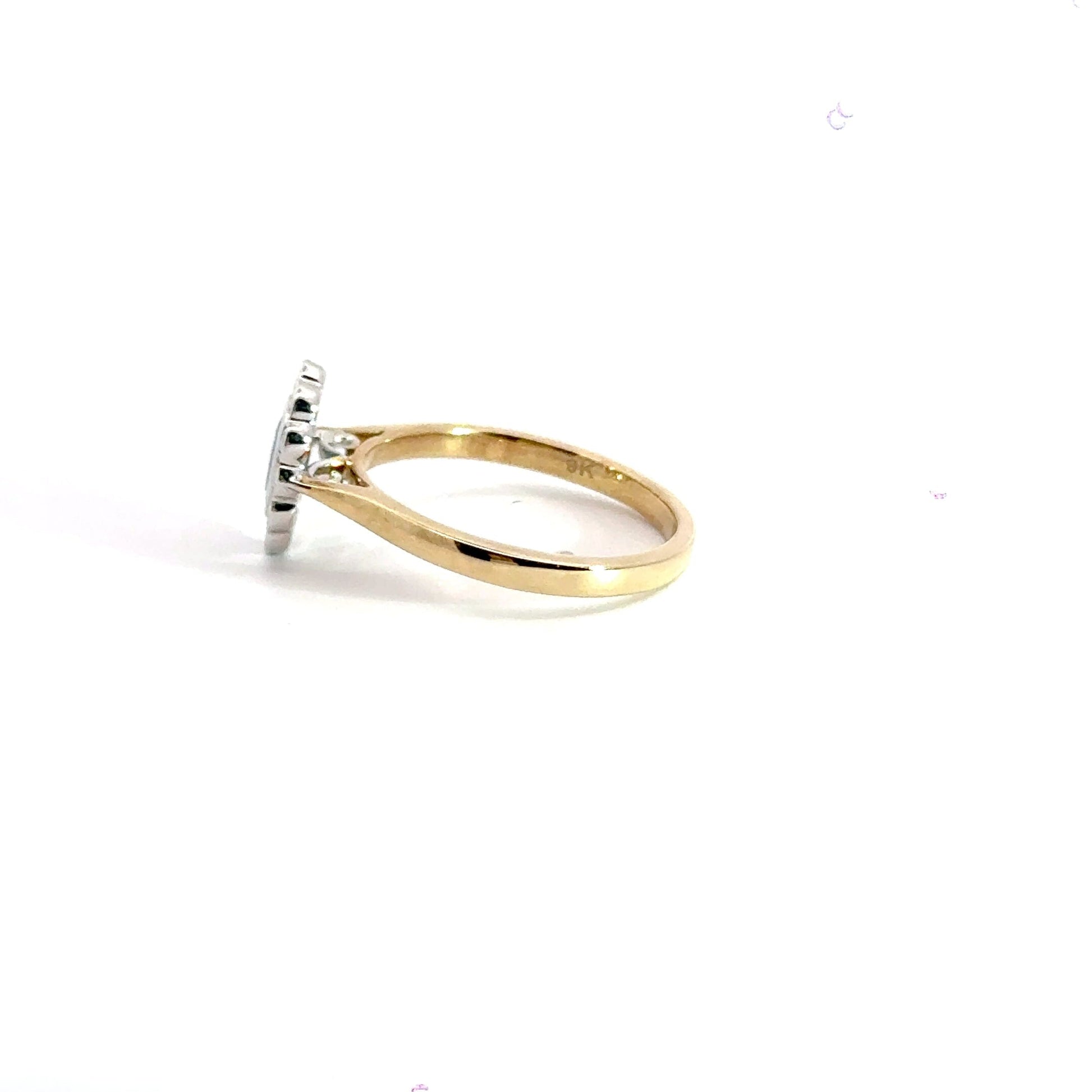 9CT Yellow Gold Oval Diamond Sapphire Halo Ring Aces Jewellers
