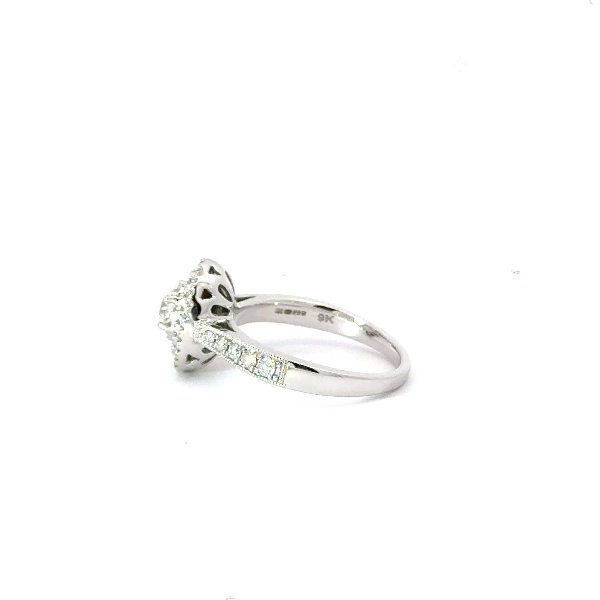 9CT White Gold Oval Halo Diamond Ring Aces Jewellers