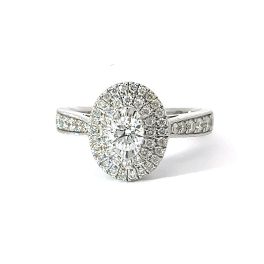 9CT White Gold Oval Halo Diamond Ring Aces Jewellers