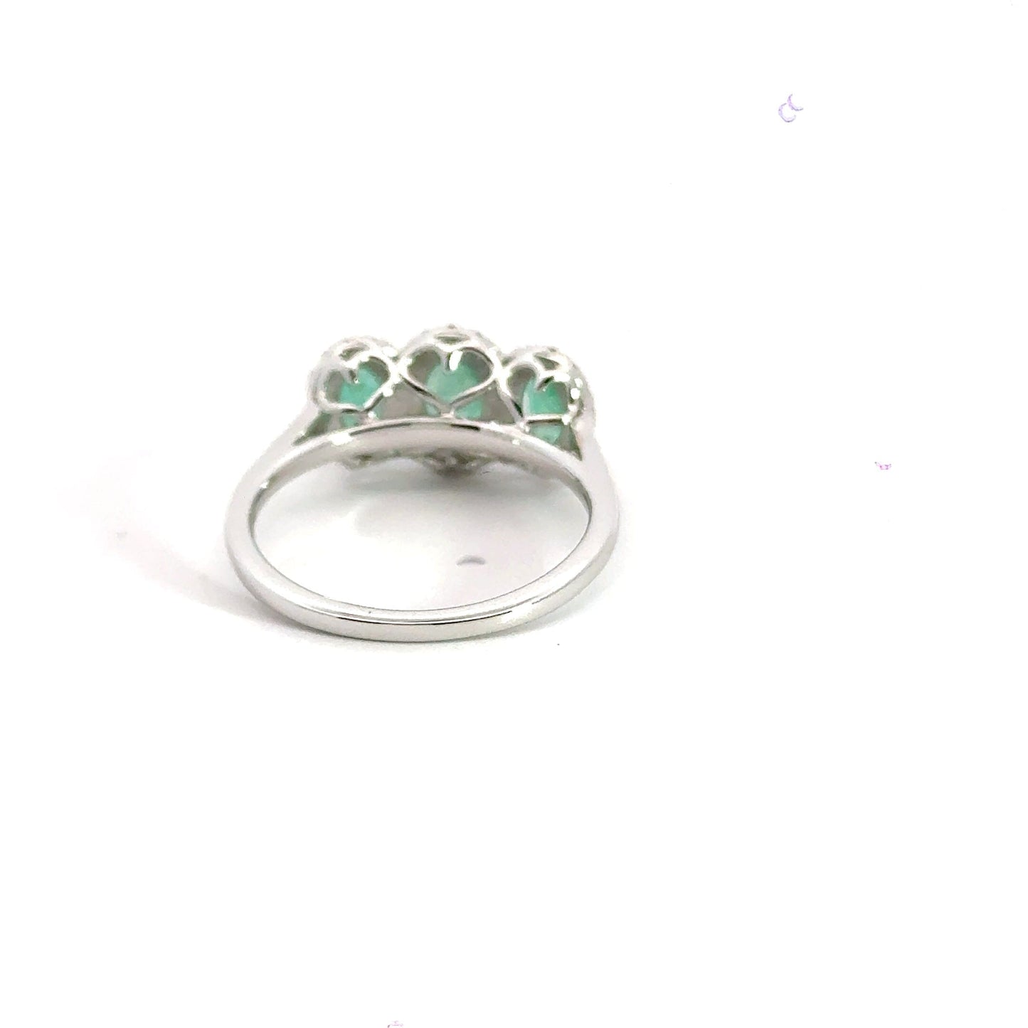 9CT White Gold Emerald Halo Trilogy Ring Aces Jewellers