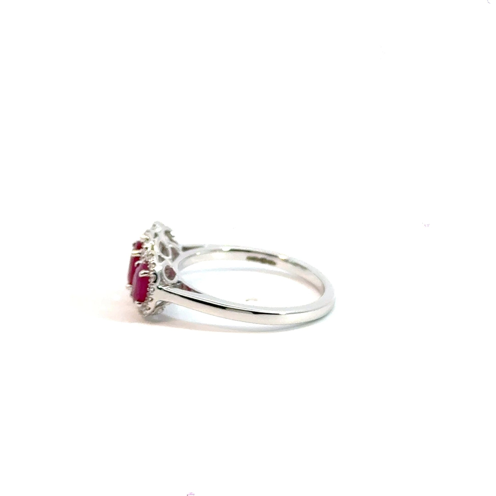 9CT White Gold Ruby & Diamonds Trilogy Ring Aces Jewellers