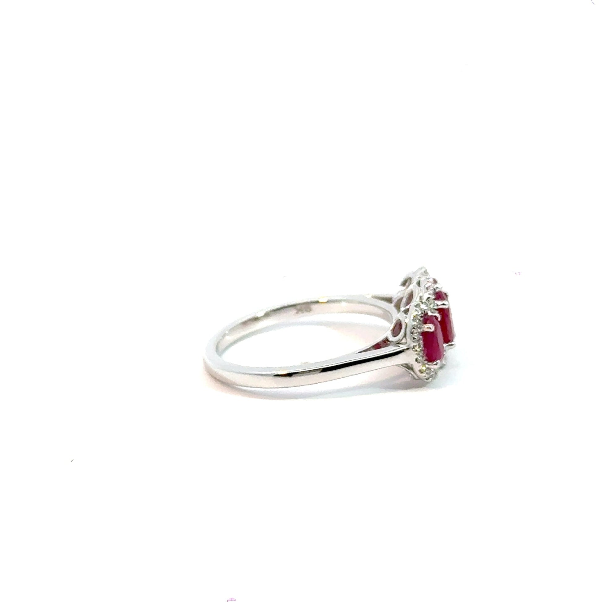 9CT White Gold Ruby & Diamonds Trilogy Ring Aces Jewellers