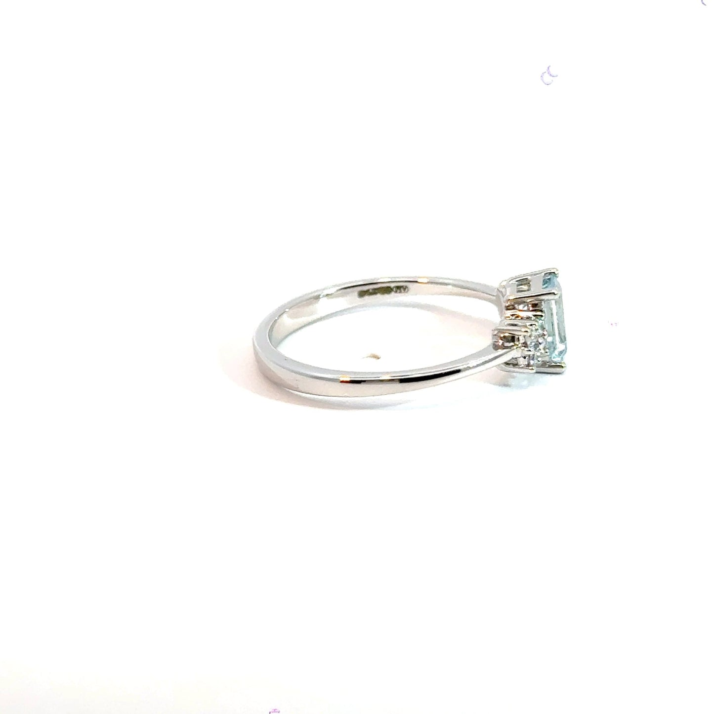 9CT White Gold Baguette Aquamarine & Diamonds Trilogy Ring Aces Jewellers