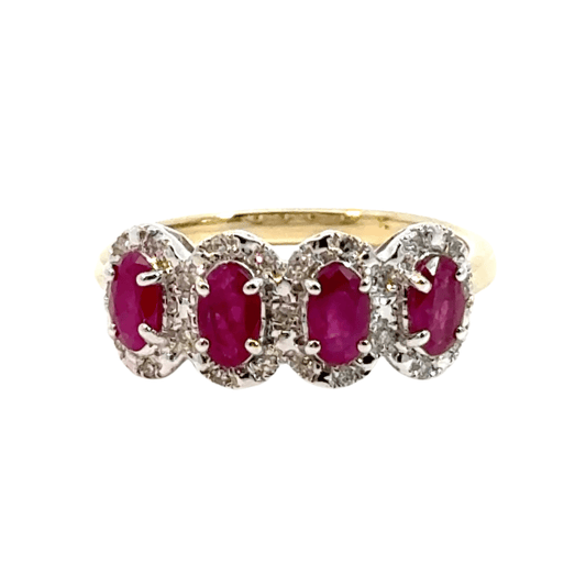 9CT Yellow Gold 5 Stone Ruby & Diamonds Ring Aces Jewellers