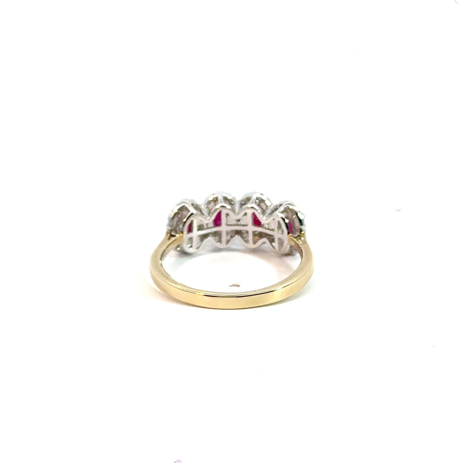 9CT Yellow Gold 5 Stone Ruby & Diamonds Ring Aces Jewellers