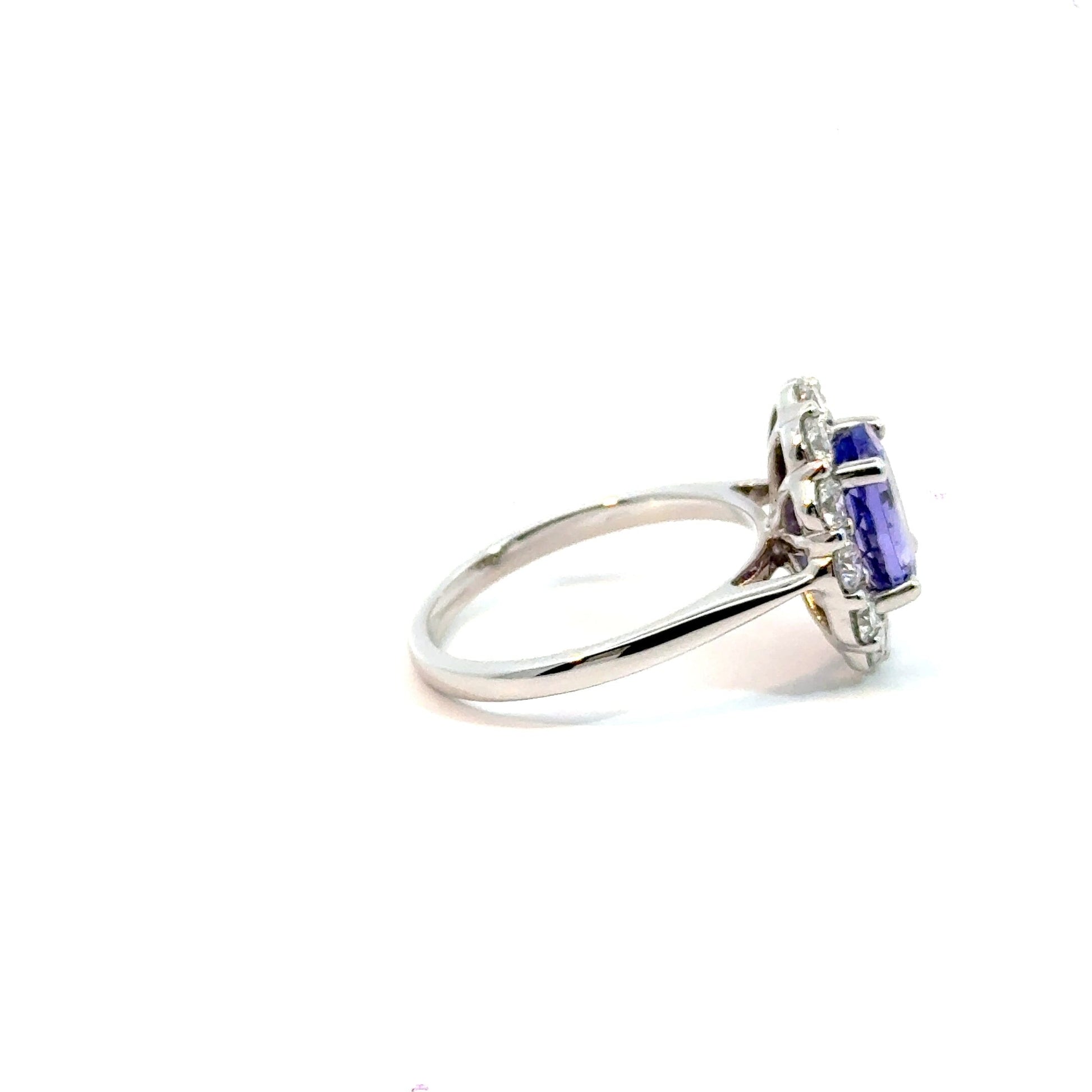 18CT White Gold Oval Tanzanite & Diamond Ring Aces Jewellers