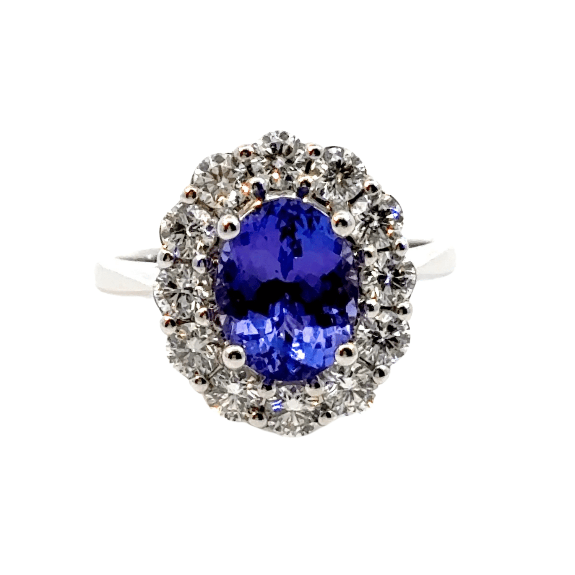 18CT White Gold Oval Tanzanite & Diamond Ring Aces Jewellers