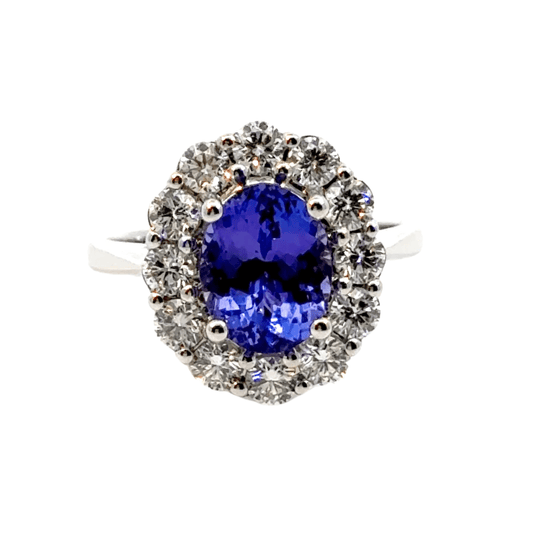 18CT White Gold Oval Tanzanite & Diamond Ring Aces Jewellers
