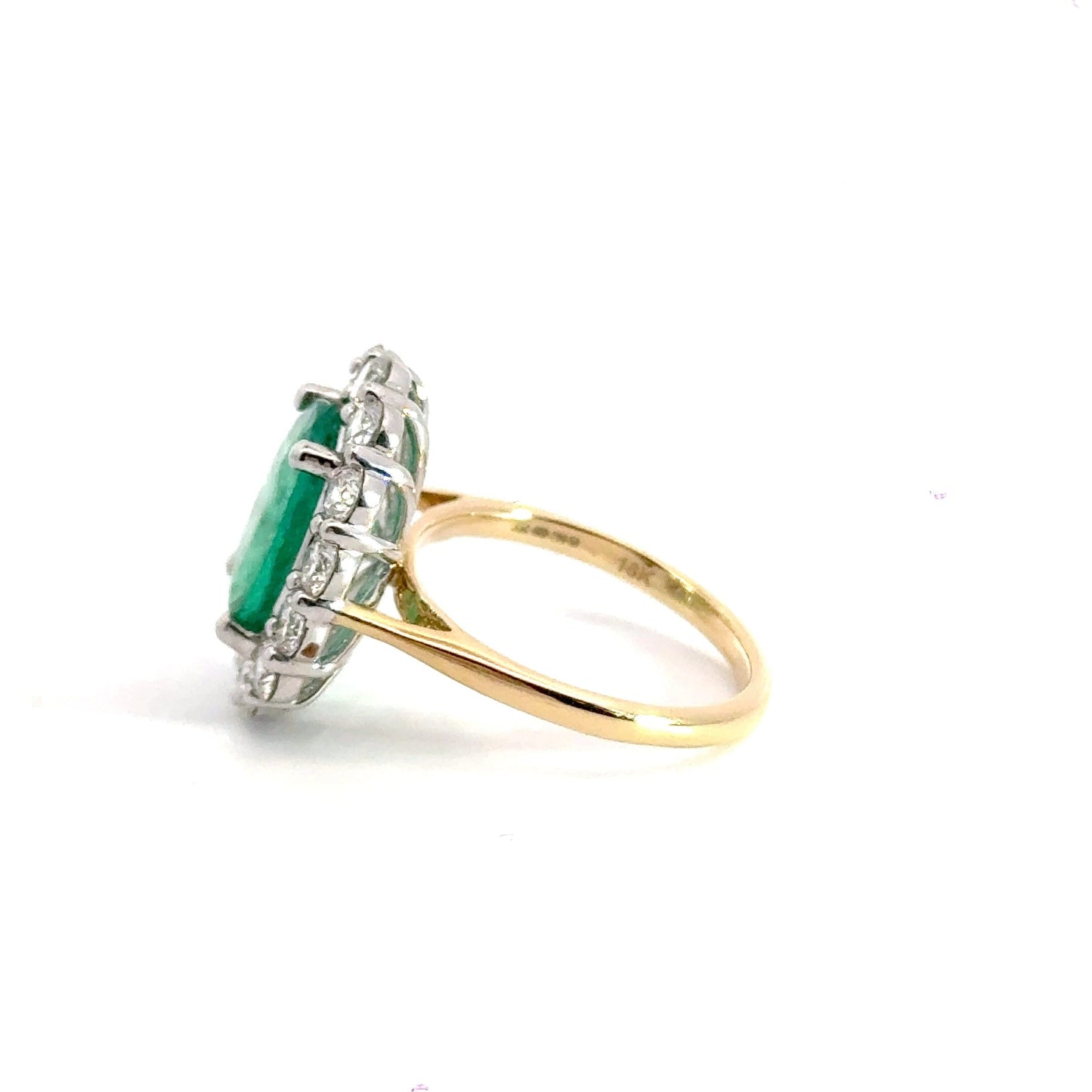 18CT Yellow Gold Oval 4.00CT Emerald Ring with 1.71CT Diamonds Halo Aces Jewellers