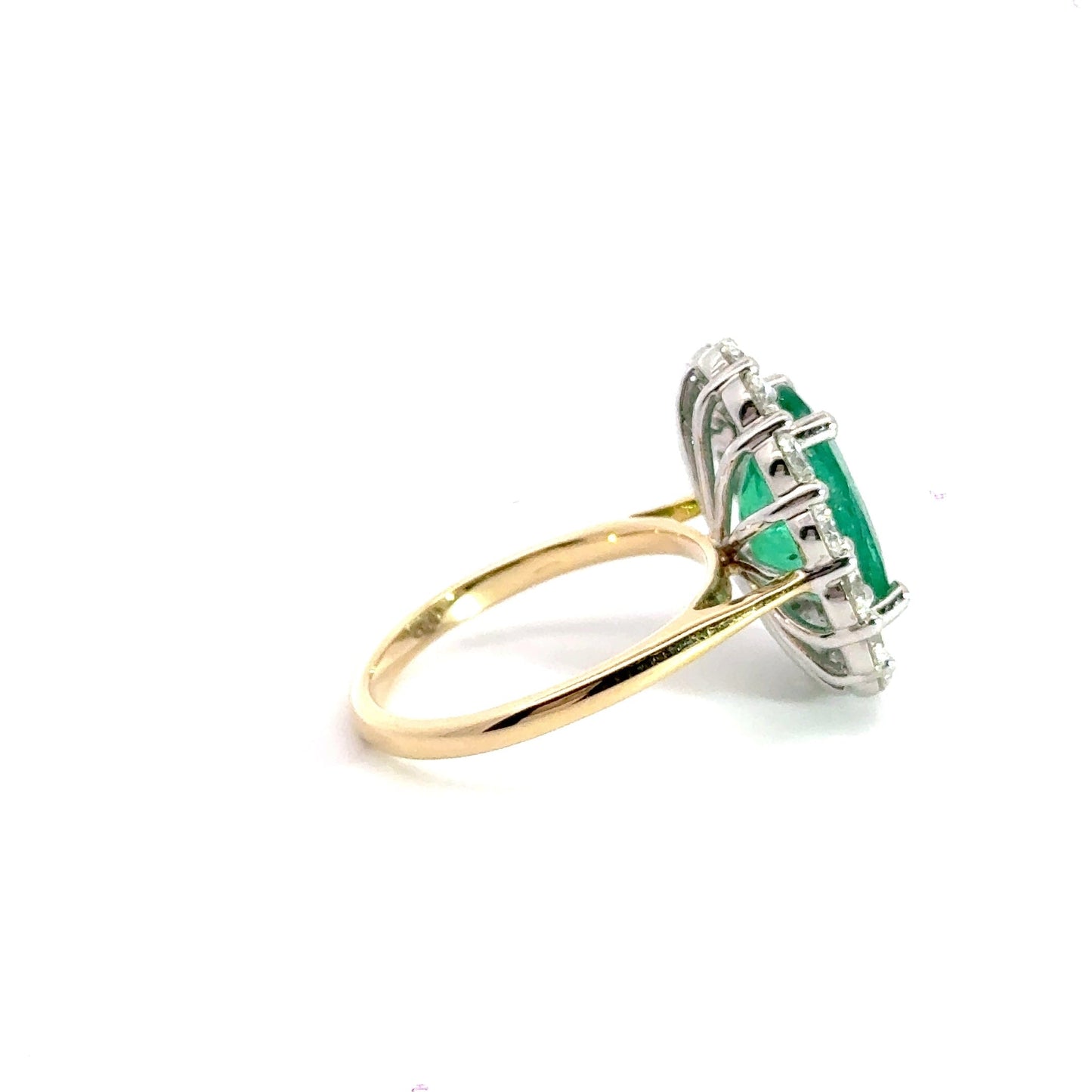 18CT Yellow Gold Oval 4.00CT Emerald Ring with 1.71CT Diamonds Halo Aces Jewellers
