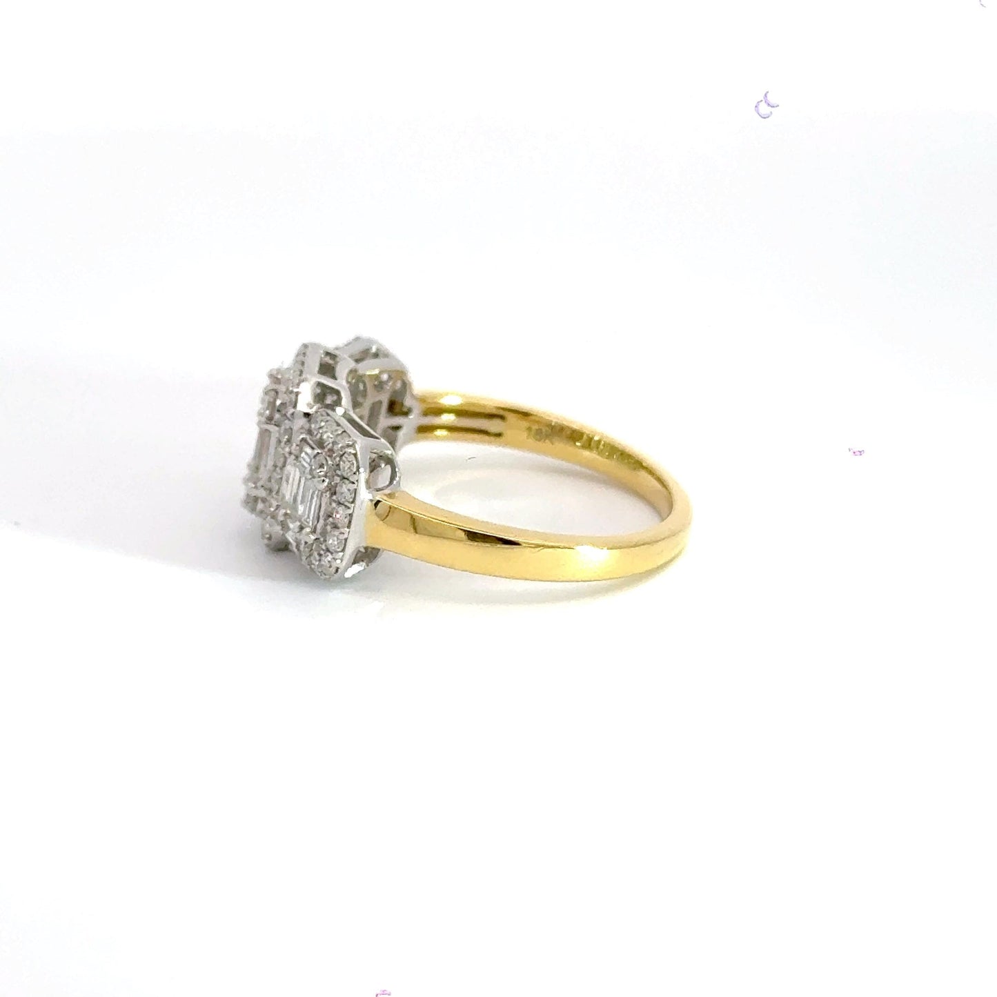 18CT Yellow Gold Trilogy Ring Diamond Cluster Halo Aces Jewellers