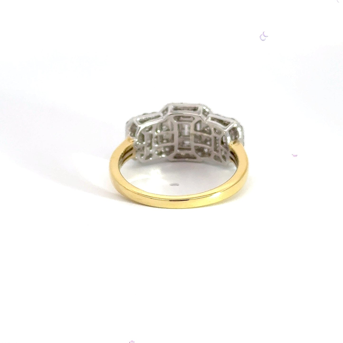 18CT Yellow Gold Trilogy Ring Diamond Cluster Halo Aces Jewellers