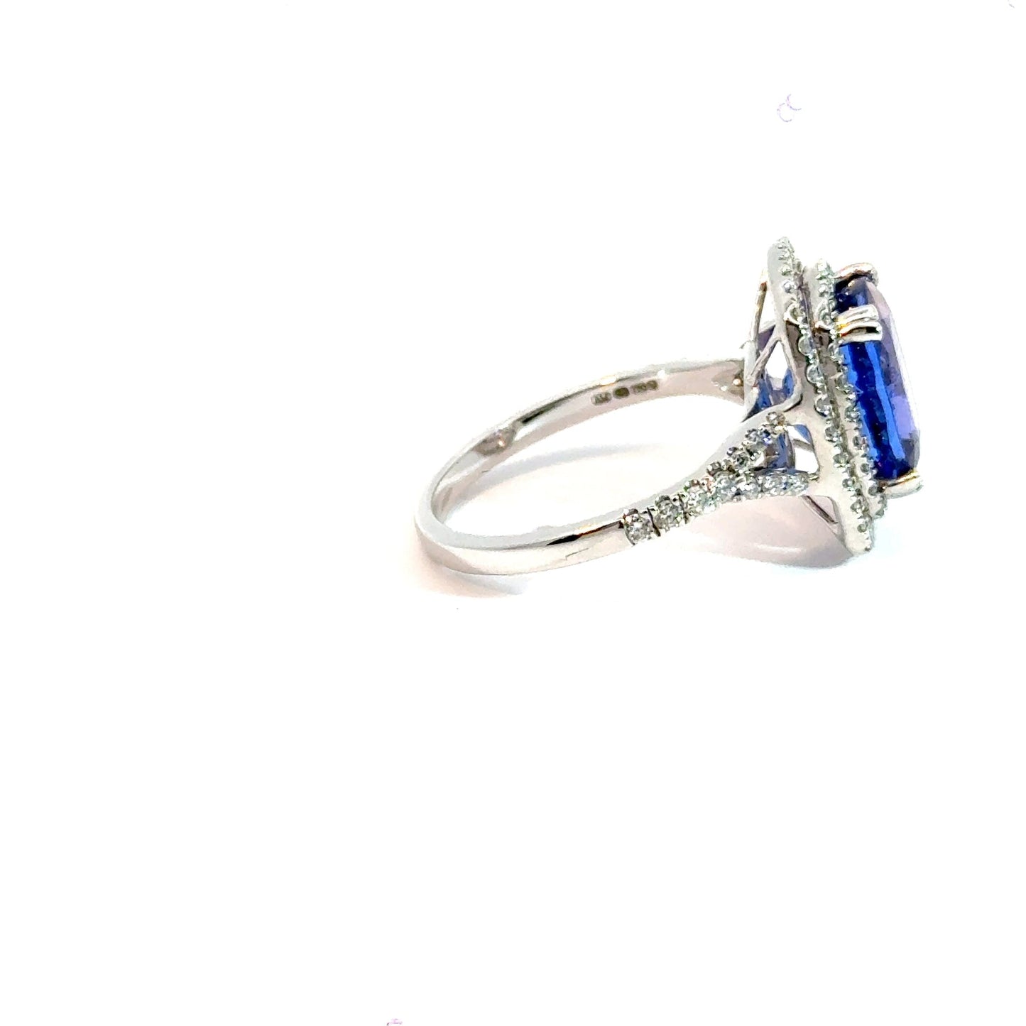 18CT White Gold Double Halo Tanzanite Diamond Ring Aces Jewellers