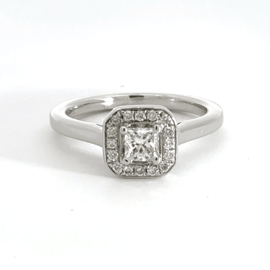 Platinum Princess Cut Halo Diamond Ring Aces Jewellers