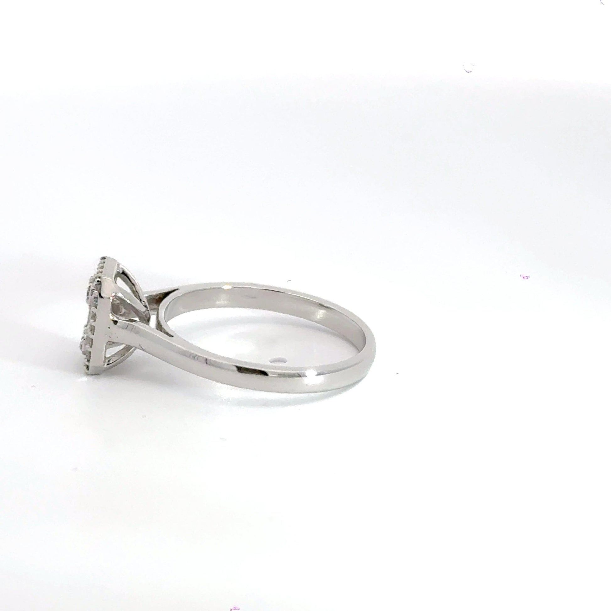 18CT White Gold Baguette & Round Halo Diamond Ring Aces Jewellers
