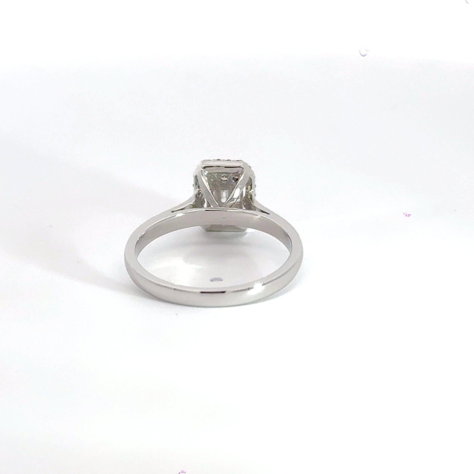 18CT White Gold Baguette & Round Halo Diamond Ring Aces Jewellers