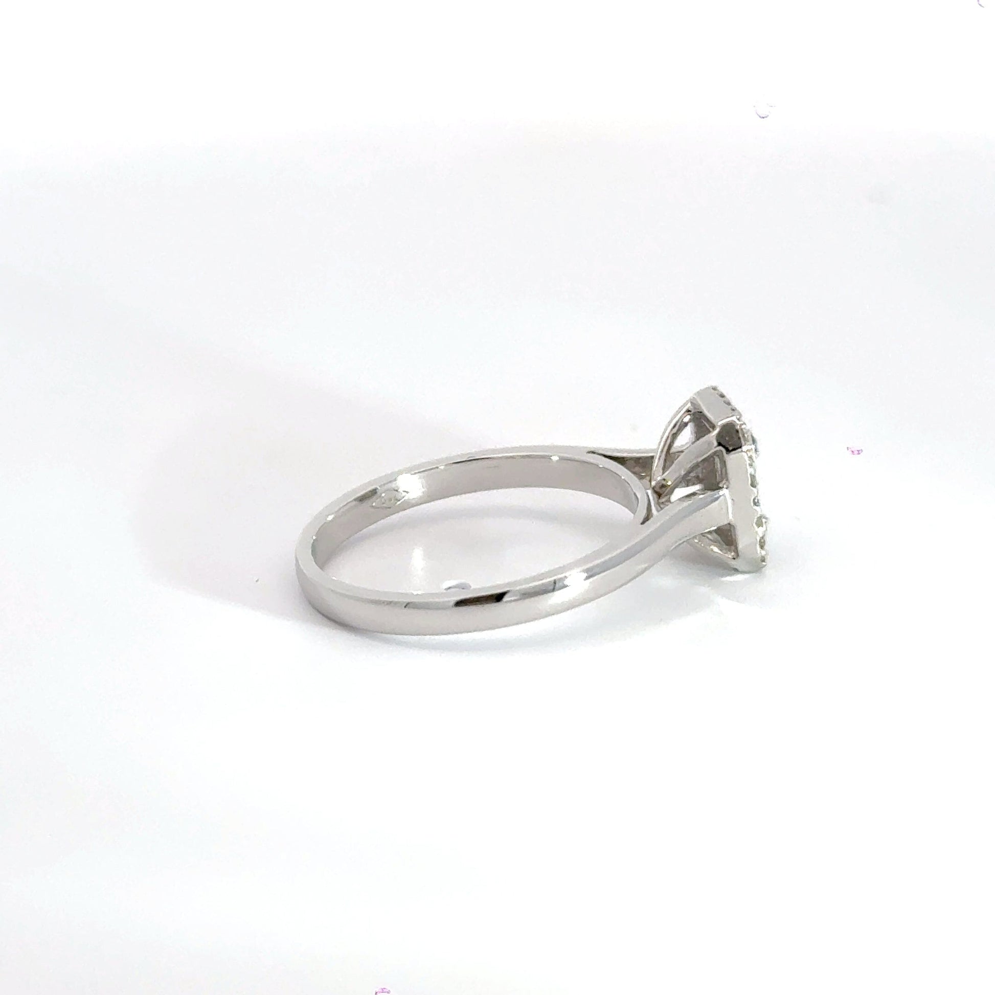 18CT White Gold Baguette & Round Halo Diamond Ring Aces Jewellers