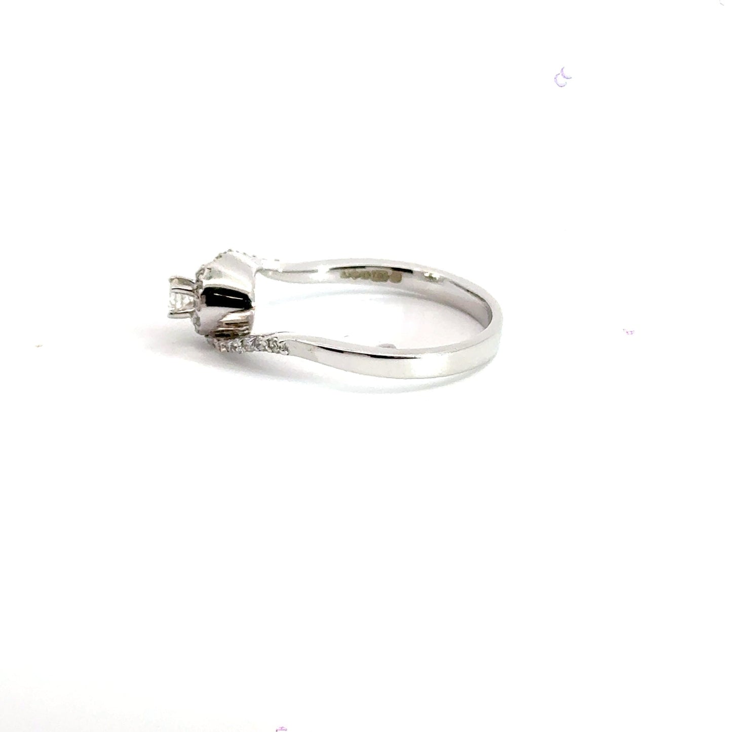 18CT White Gold Twist Halo Diamond Ring Aces Jewellers