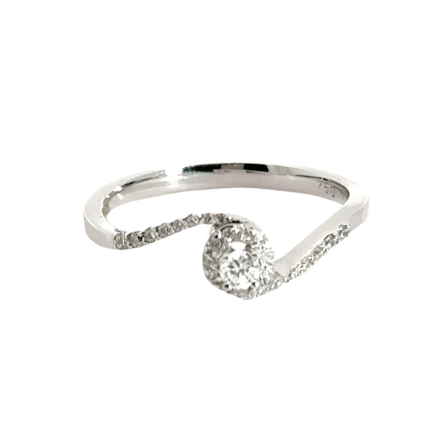 18CT White Gold Twist Halo Diamond Ring Aces Jewellers