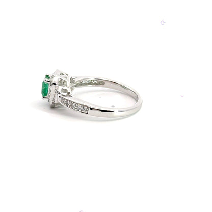 18CT White Gold Emerald Centre Stone Diamond Ring Aces Jewellers 