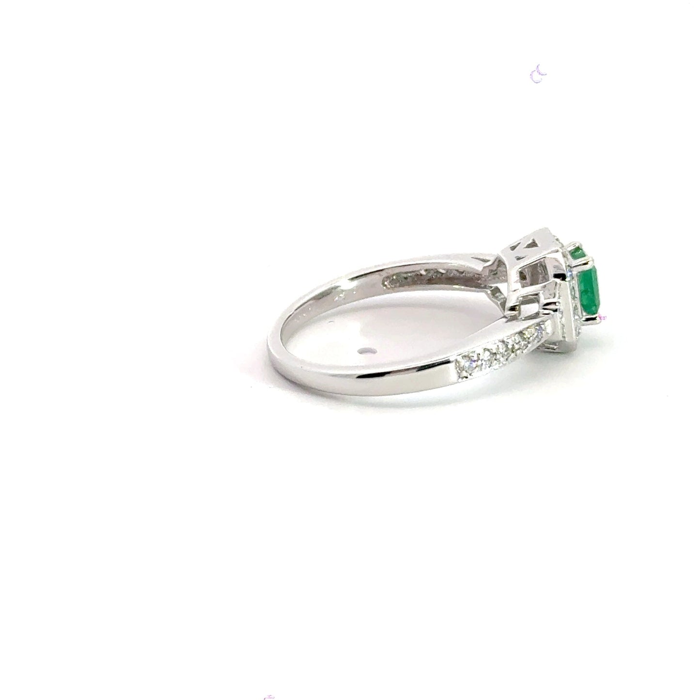 18CT White Gold Emerald Centre Stone Diamond Ring Aces Jewellers 