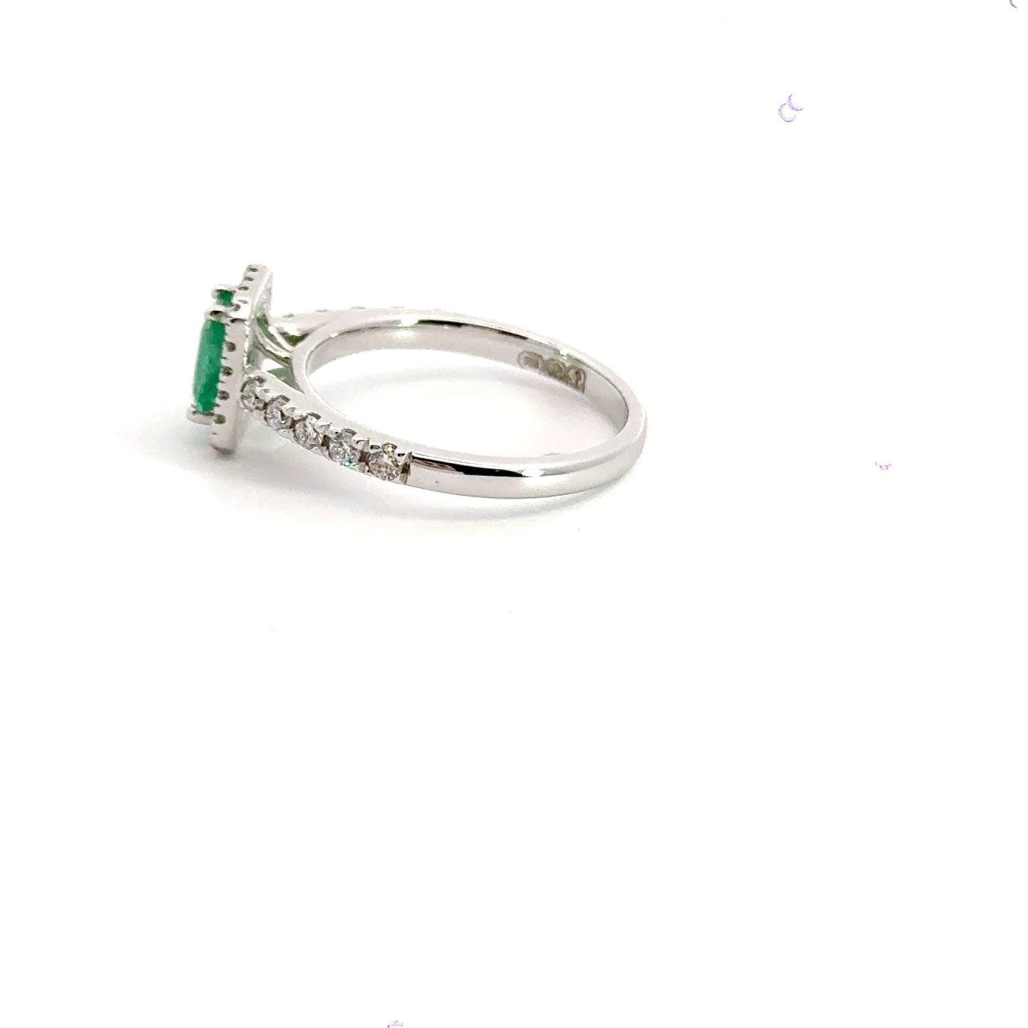 18CT White Gold Emerald Halo Diamond Ring Aces Jewellers 