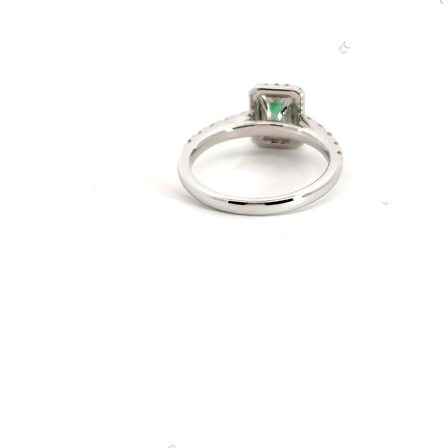 18CT White Gold Emerald Halo Diamond Ring Aces Jewellers 