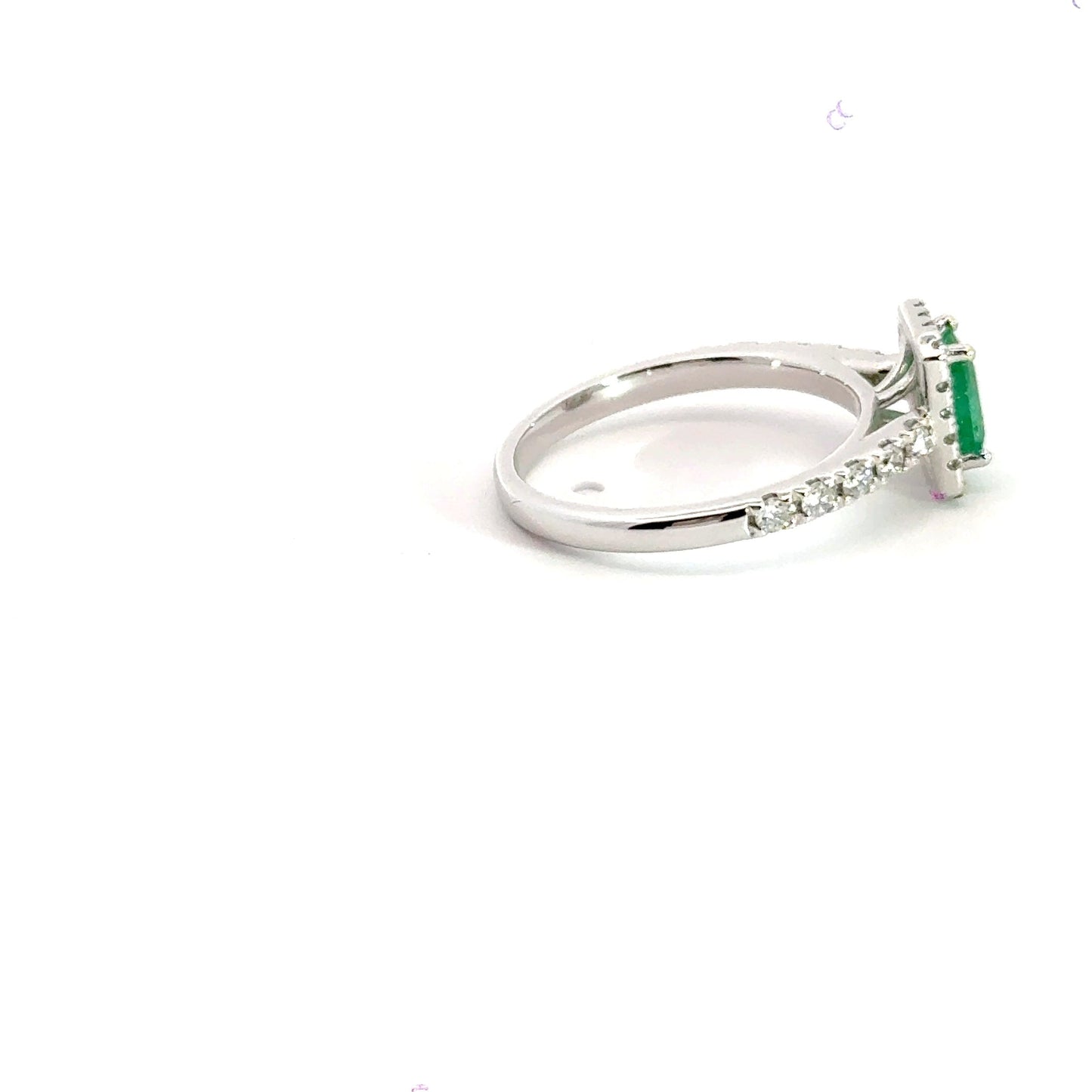 18CT White Gold Emerald Halo Diamond Ring Aces Jewellers 