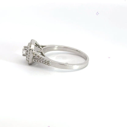 18CT White Gold Square Halo Split Shoulder Diamond Ring Aces Jewellers 