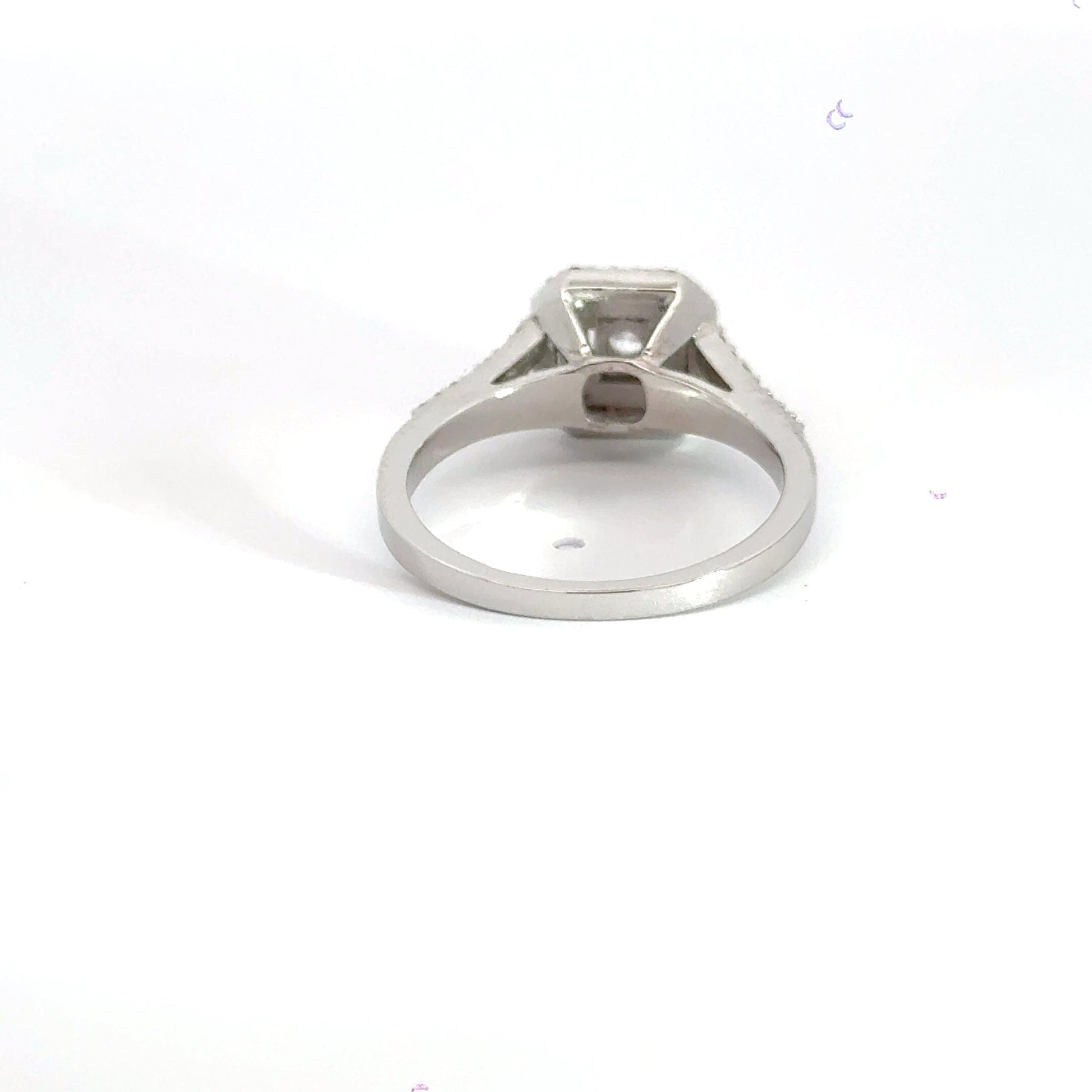 18CT White Gold Square Halo Split Shoulder Diamond Ring Aces Jewellers 