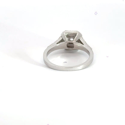 18CT White Gold Square Halo Split Shoulder Diamond Ring Aces Jewellers 