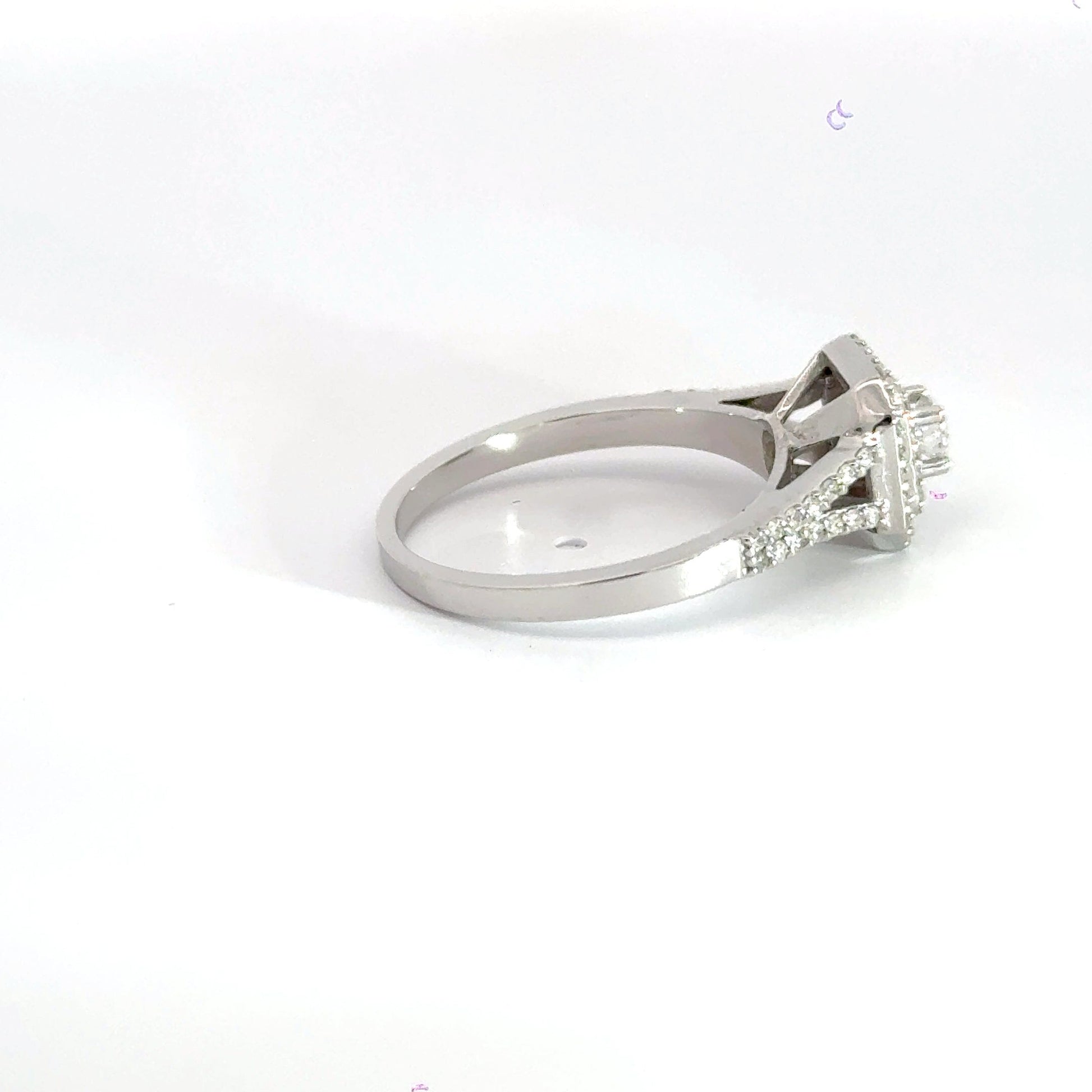18CT White Gold Square Halo Split Shoulder Diamond Ring Aces Jewellers 