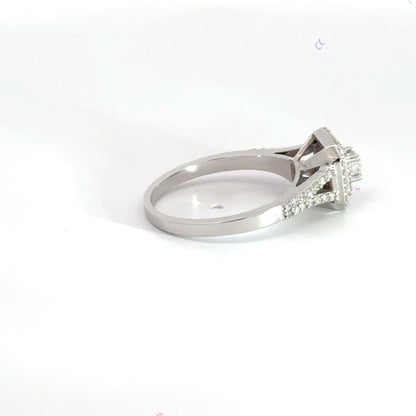 18CT White Gold Square Halo Split Shoulder Diamond Ring Aces Jewellers 