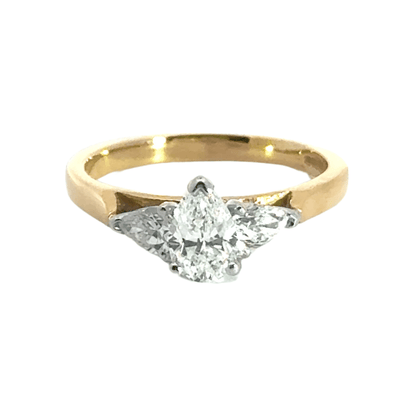 18CT Yellow Gold Diamond Teardrop Trilogy Ring Aces Jewellers 