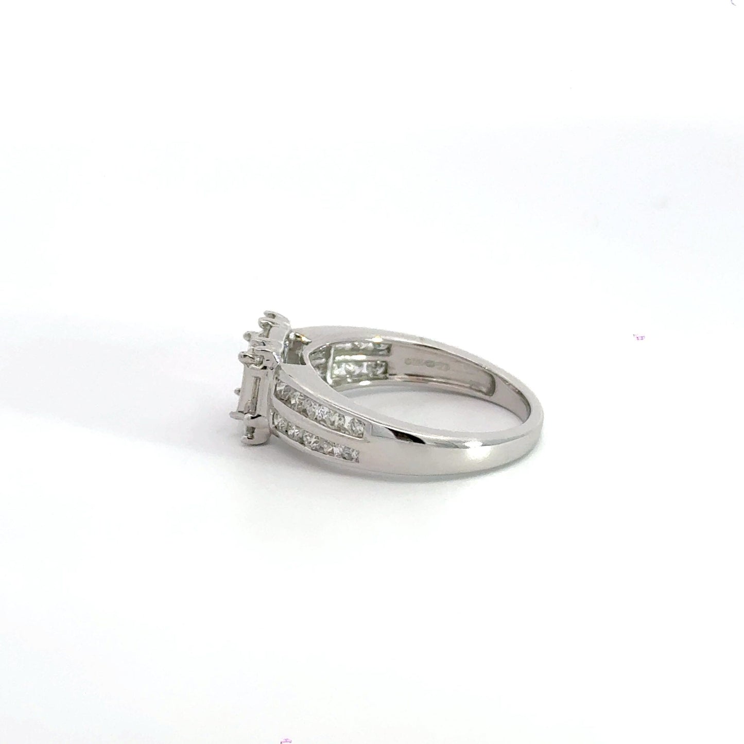 18CT White Gold Square Cluster Diamond Ring Double Row Diamond Shoulders Aces Jewellers 