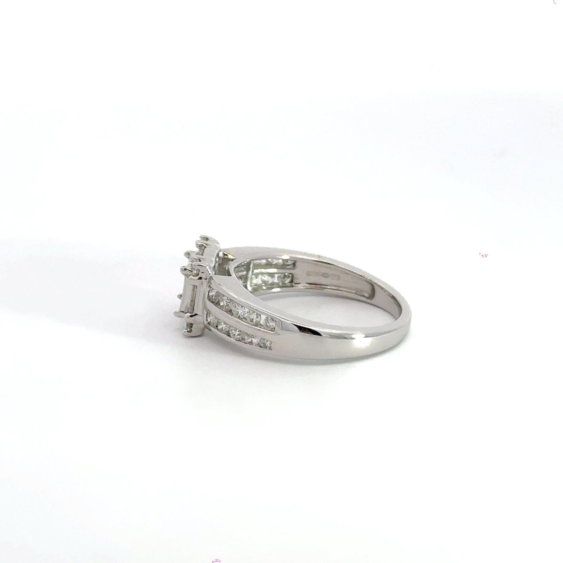 18CT White Gold Square Cluster Diamond Ring Double Row Diamond Shoulders Aces Jewellers 