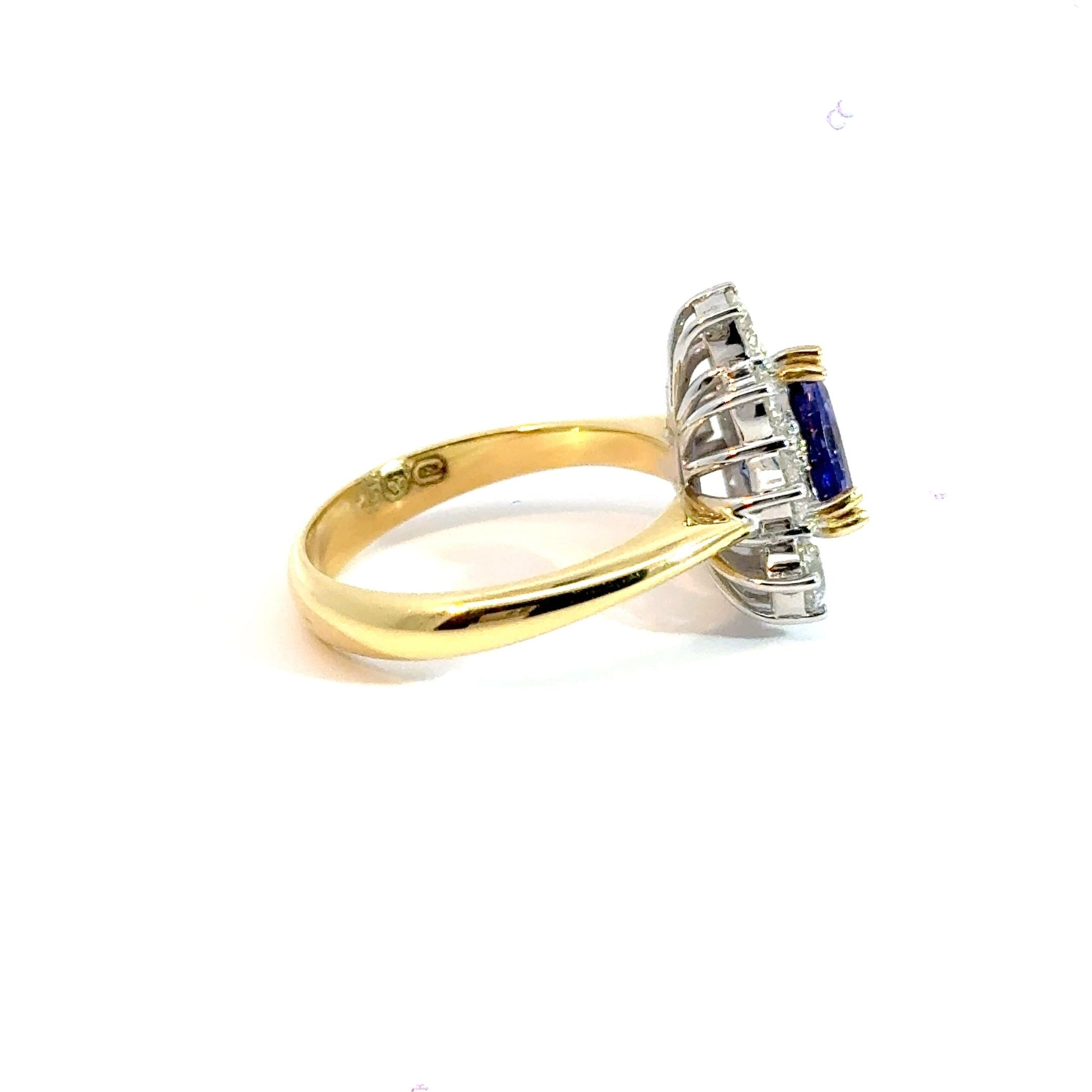 18CT Yellow Gold Diamond & Tanzanite Ring Halo Aces Jewellers 