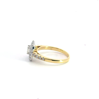 18CT Yellow Gold Square Diamond Double Halo Ring Aces Jewellers 