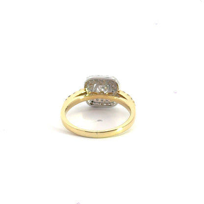 18CT Yellow Gold Square Diamond Double Halo Ring Aces Jewellers 