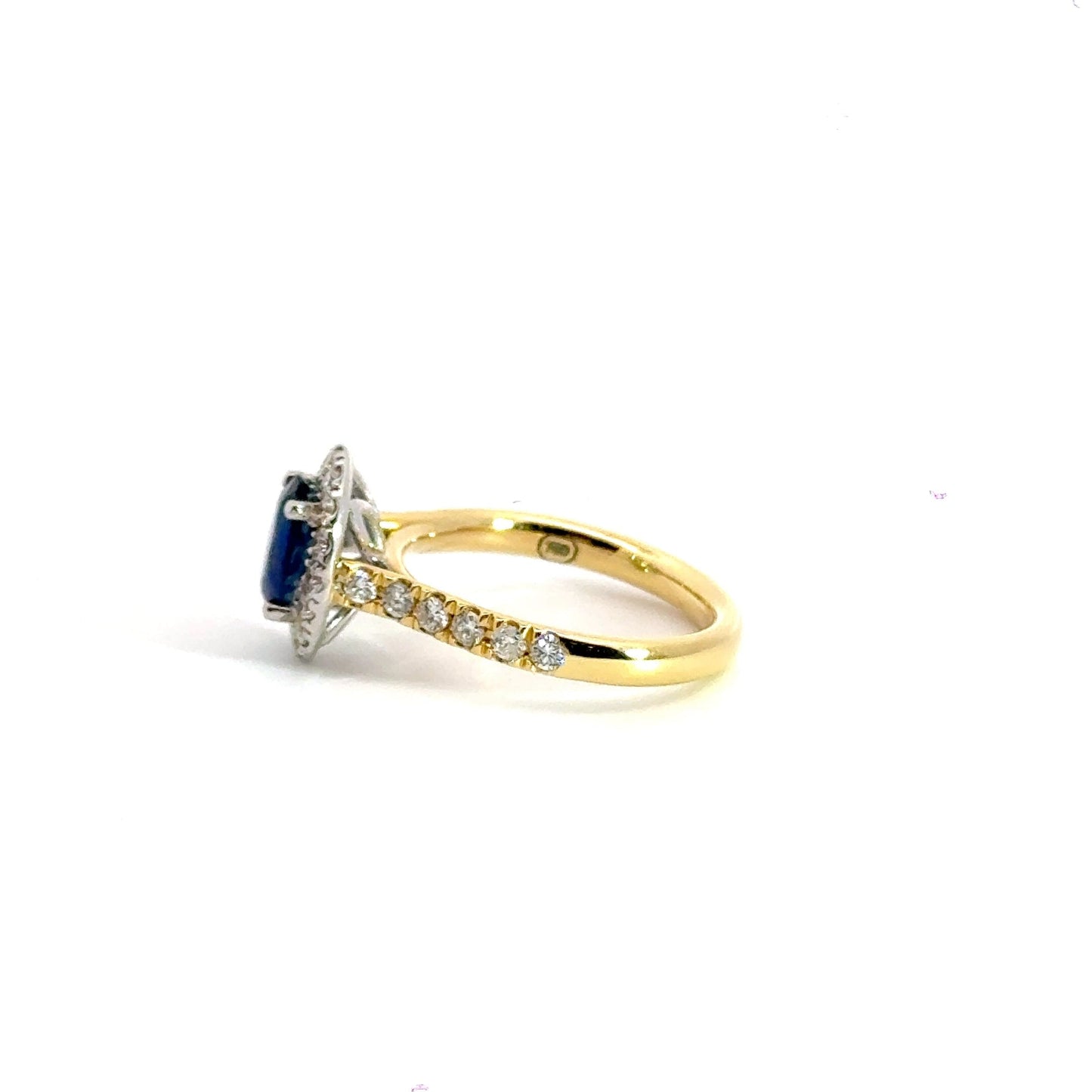 18CT Yellow Gold Sapphire Diamond Halo Ring Aces Jewellers 