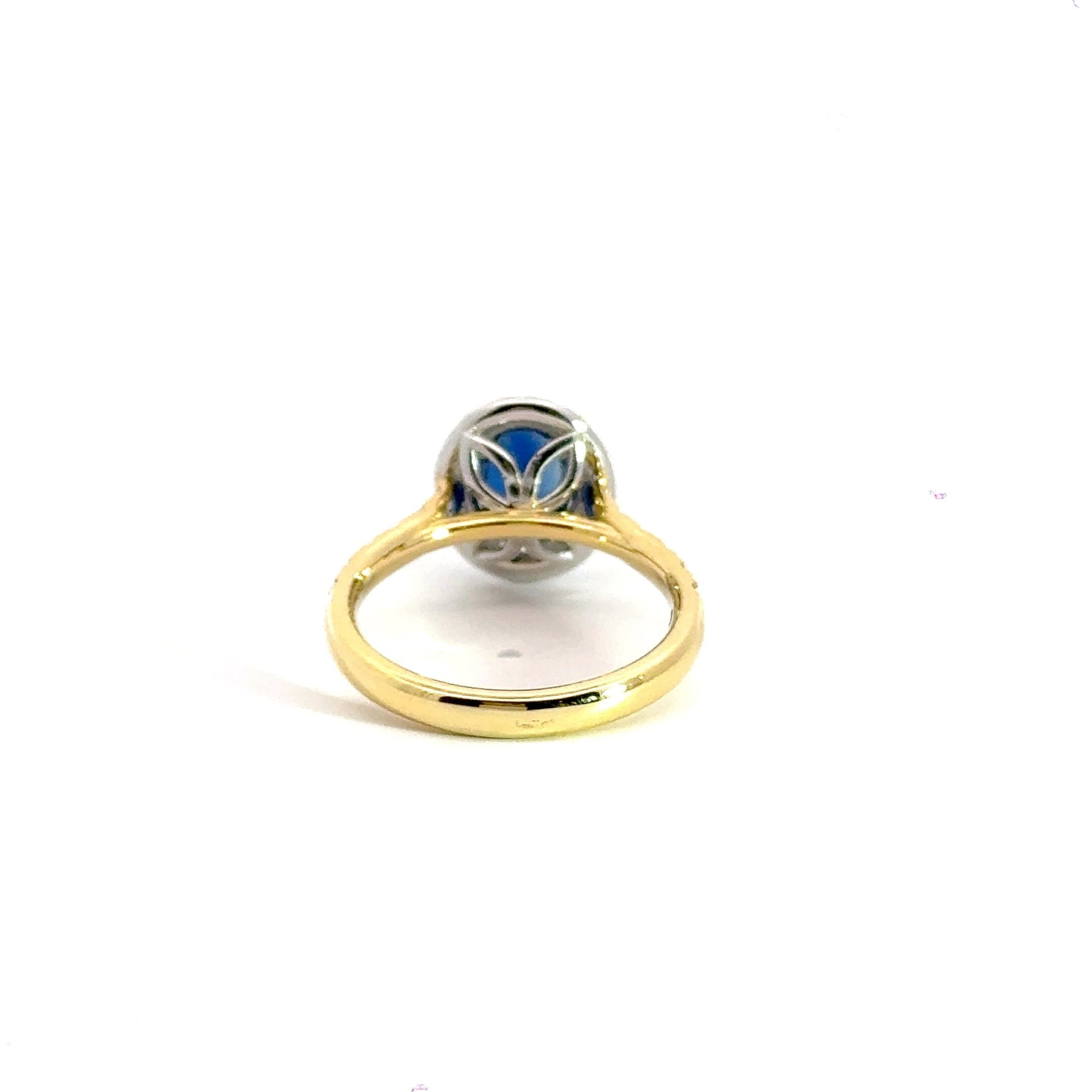 18CT Yellow Gold Sapphire Diamond Halo Ring Aces Jewellers 