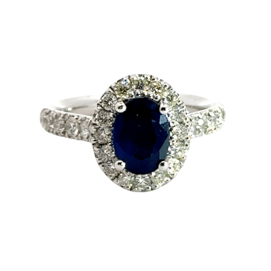 Platinum 2.00CT Sapphire 1.00CT Diamond Halo Ring Aces Jewellers 