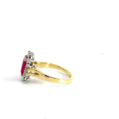 18CT Yellow Gold Baguette 2.00CT Ruby & 0.80CT Diamond Cluster Aces Jewellers 