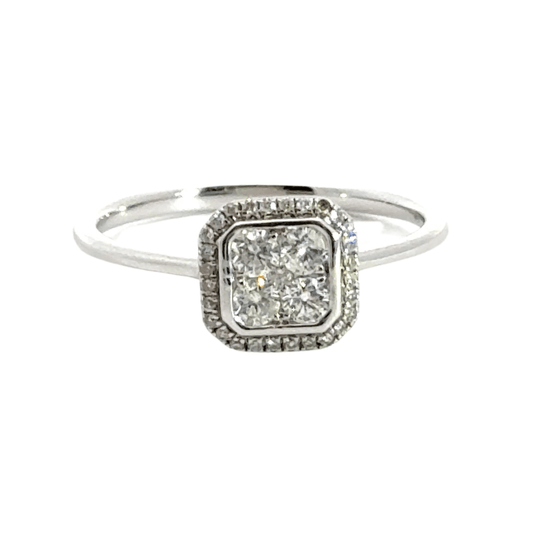 18CT White Gold Square Diamond Ring Cluster Aces Jewellers 