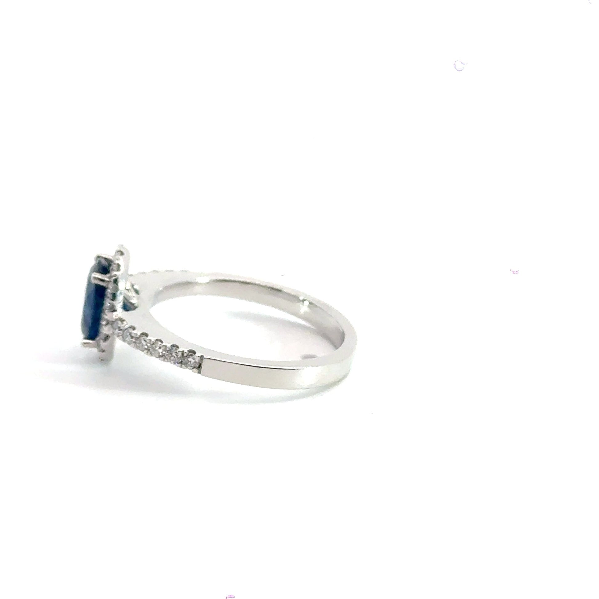 18CT White Gold Halo Sapphire Diamond Ring Aces Jewellers 