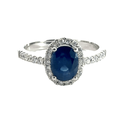 18CT White Gold Halo Sapphire Diamond Ring Aces Jewellers 